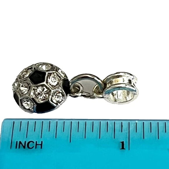 Crystal Soccer Ball European Bead Slider Charm for Bracelet Silver Tone Enamel - Picture 5 of 6